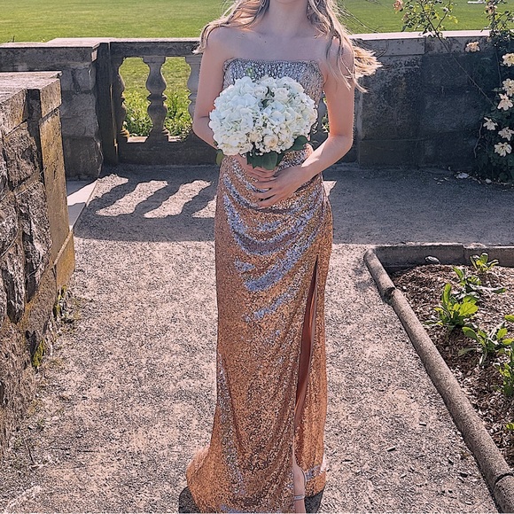 PROM DRESS - Petite, beaded, rose gold, corset - Picture 3 of 5